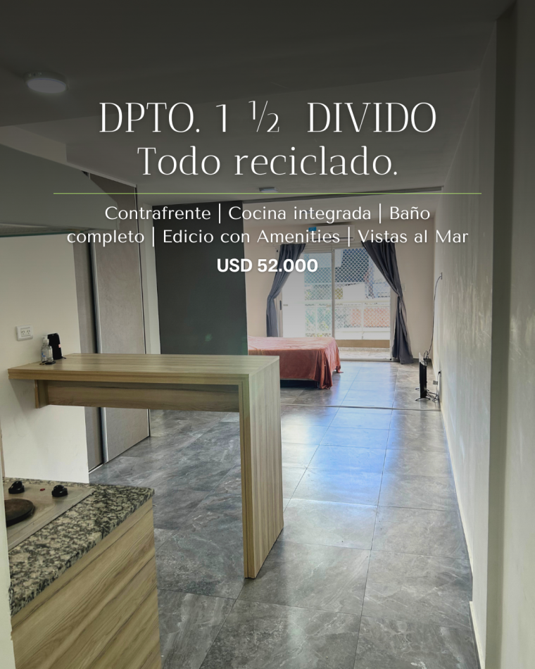 DEPARTAMENTO DE UN AMBIENTE Y MEDIO CON BALCON A UNA CUADRA DEL MAR. PUNTA MOGOTES
