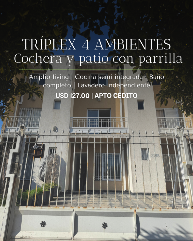 TRIPLEX DE 4 AMBIENTES CON COCHERA Y PATIO CON PARRILLA. MAR DEL PLATA.