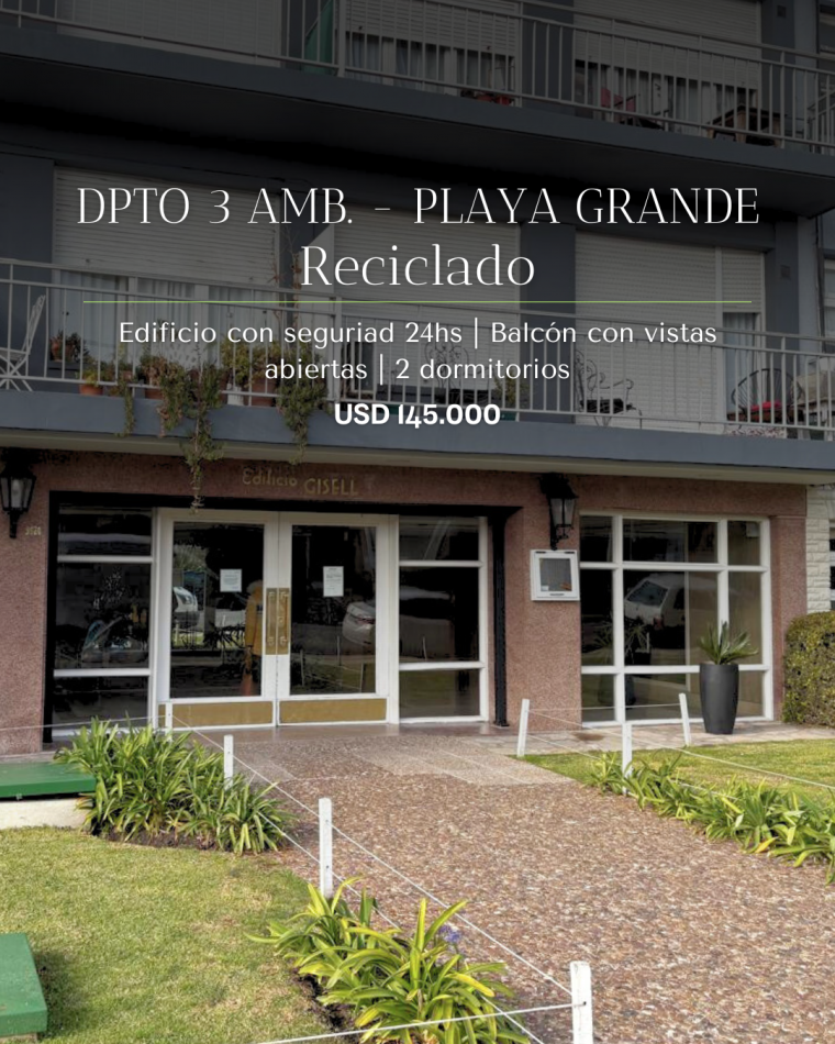 DEPARTAMENTO TRES AMBIENTES EN PLAYA GRANDE