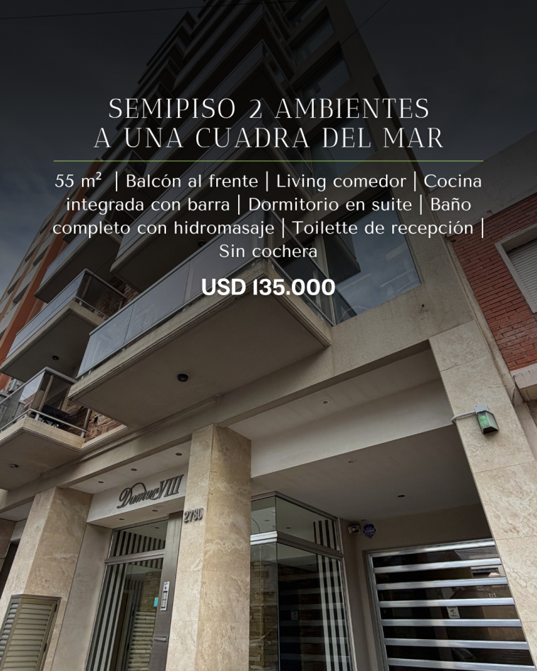 SEMIPISO DE DOS AMBIENTES CON BALCON A LA CALLE A UNA CUADRA DEL MAR . LA PERLA. MAR DEL PLATA